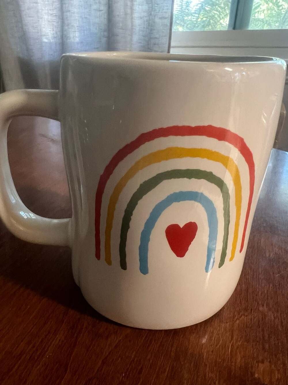 Rae Dunn "Shine Bright" Ceramic Mug with Rainbow and Heart Detail